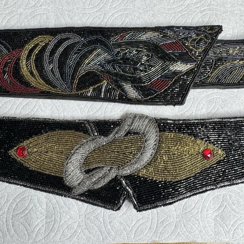Vintage 70s 80s‎ 90s Disco Multi-Color Sequence Beaded Women's Sash Satin Belts